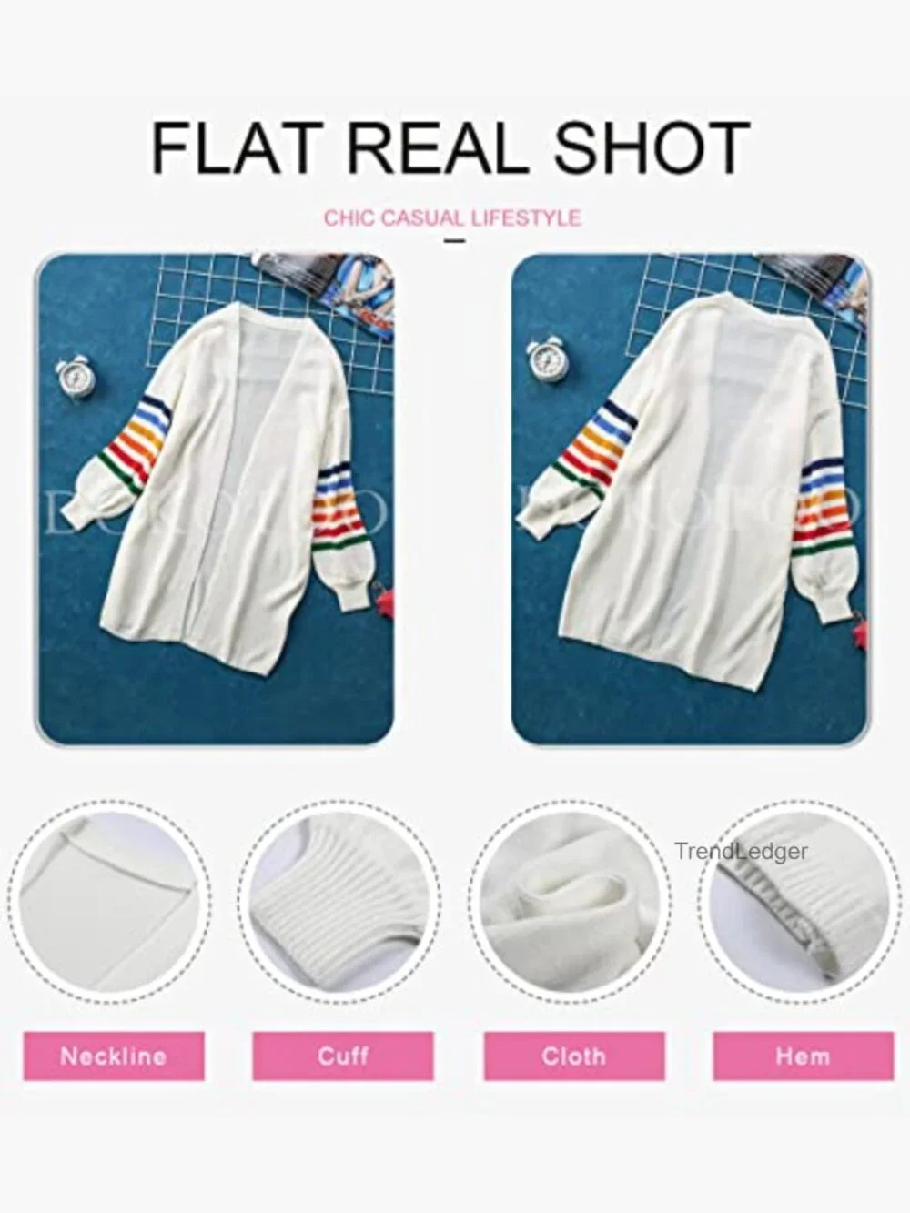 Striped Color Block Open Front Knit Cardigan Long Sleeve Lightweight - Picture 6 of 7